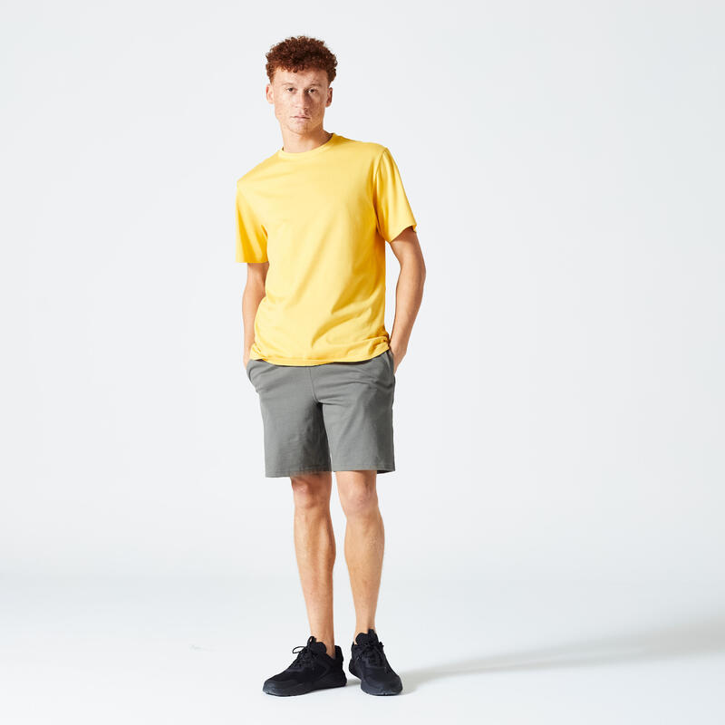 Fitnessshort voor heren 500 Essentials kakigrijs