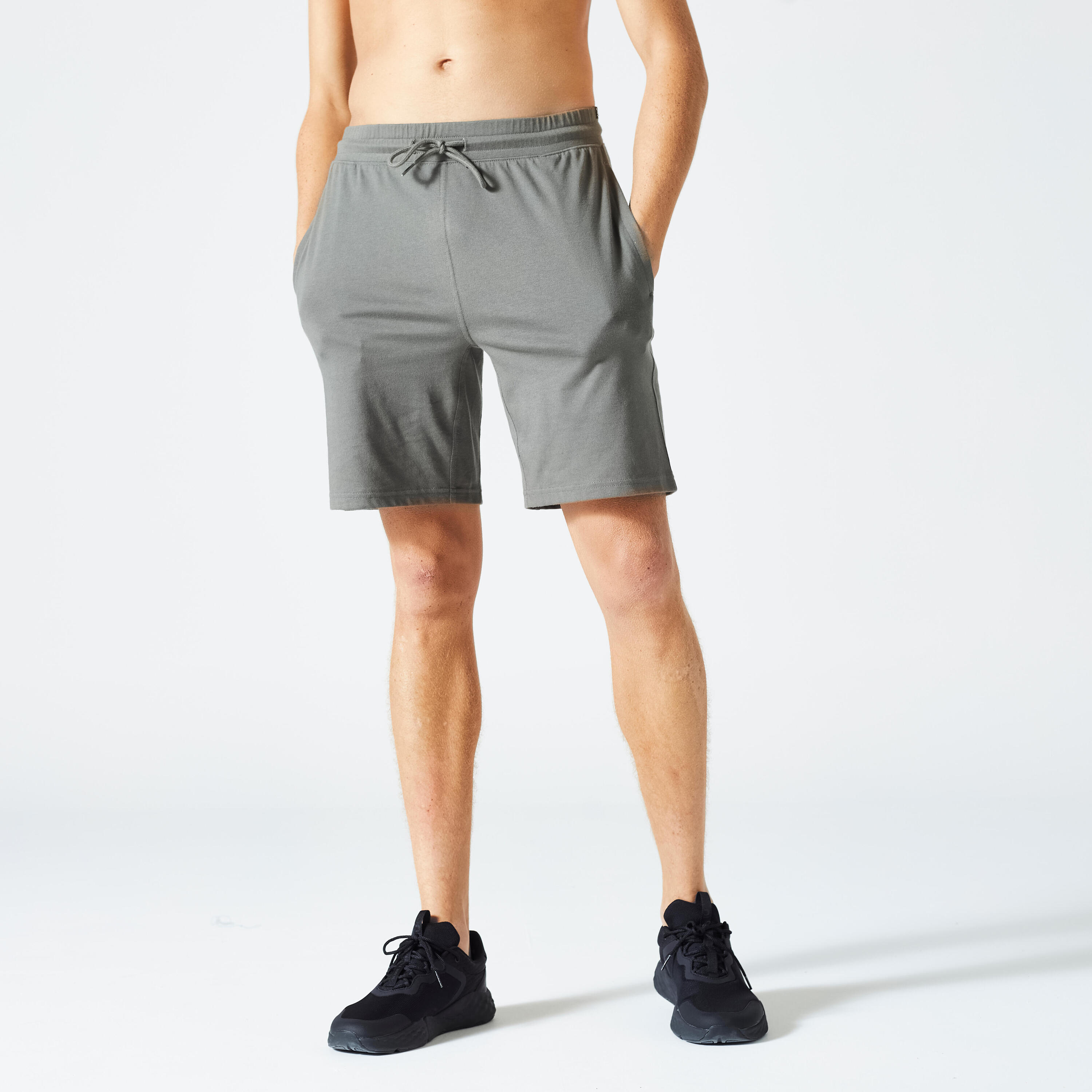 Men's Fitness Shorts 500 Essentials - Grey Khaki 1/7