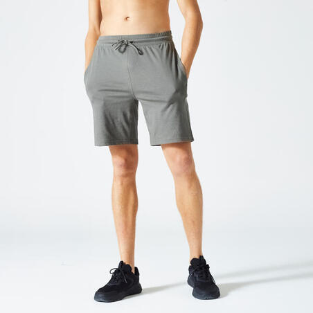 Short Fitness homme - 500 Essentials Kaki cendré