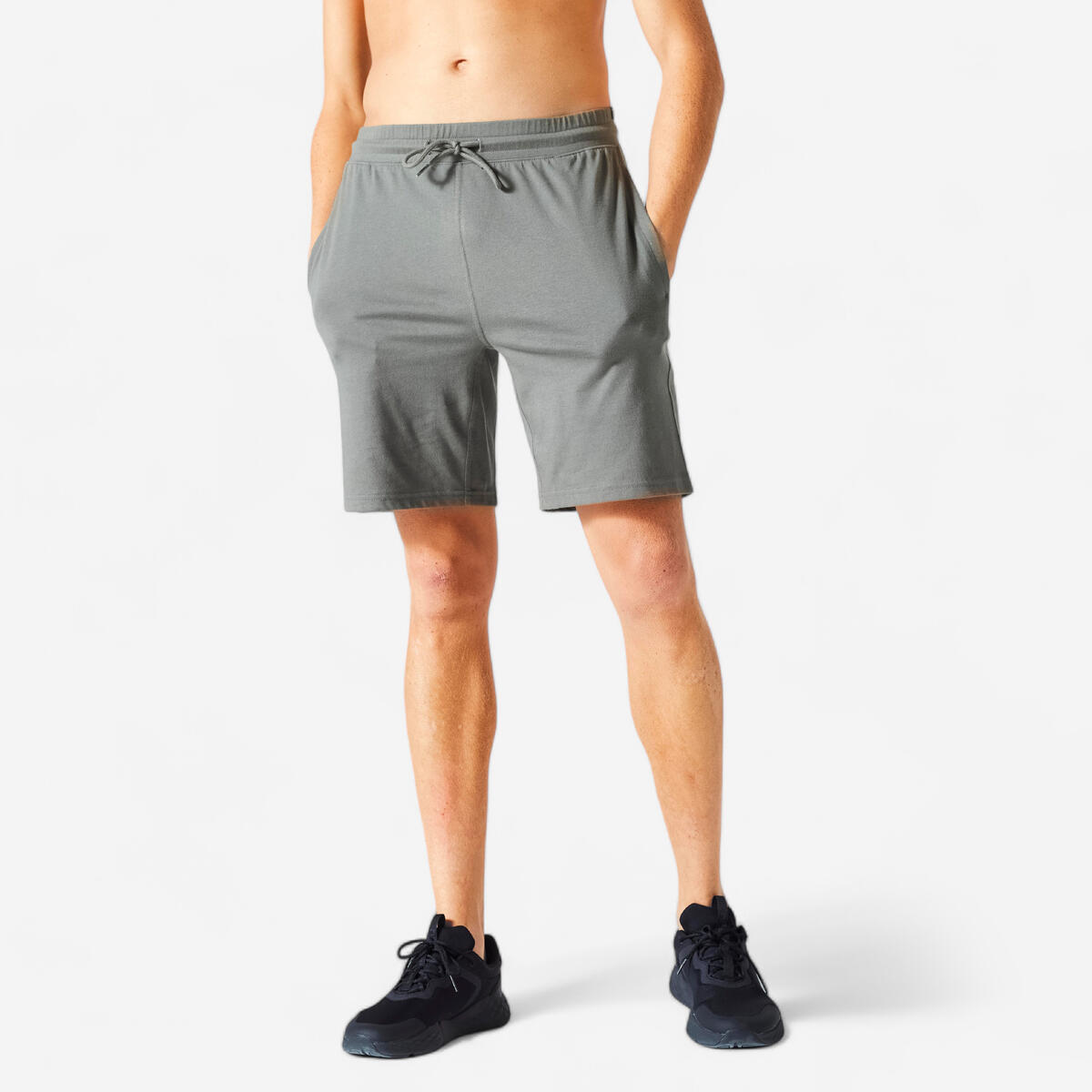 Short Fitness homme - 500 Essentials Kaki cendré