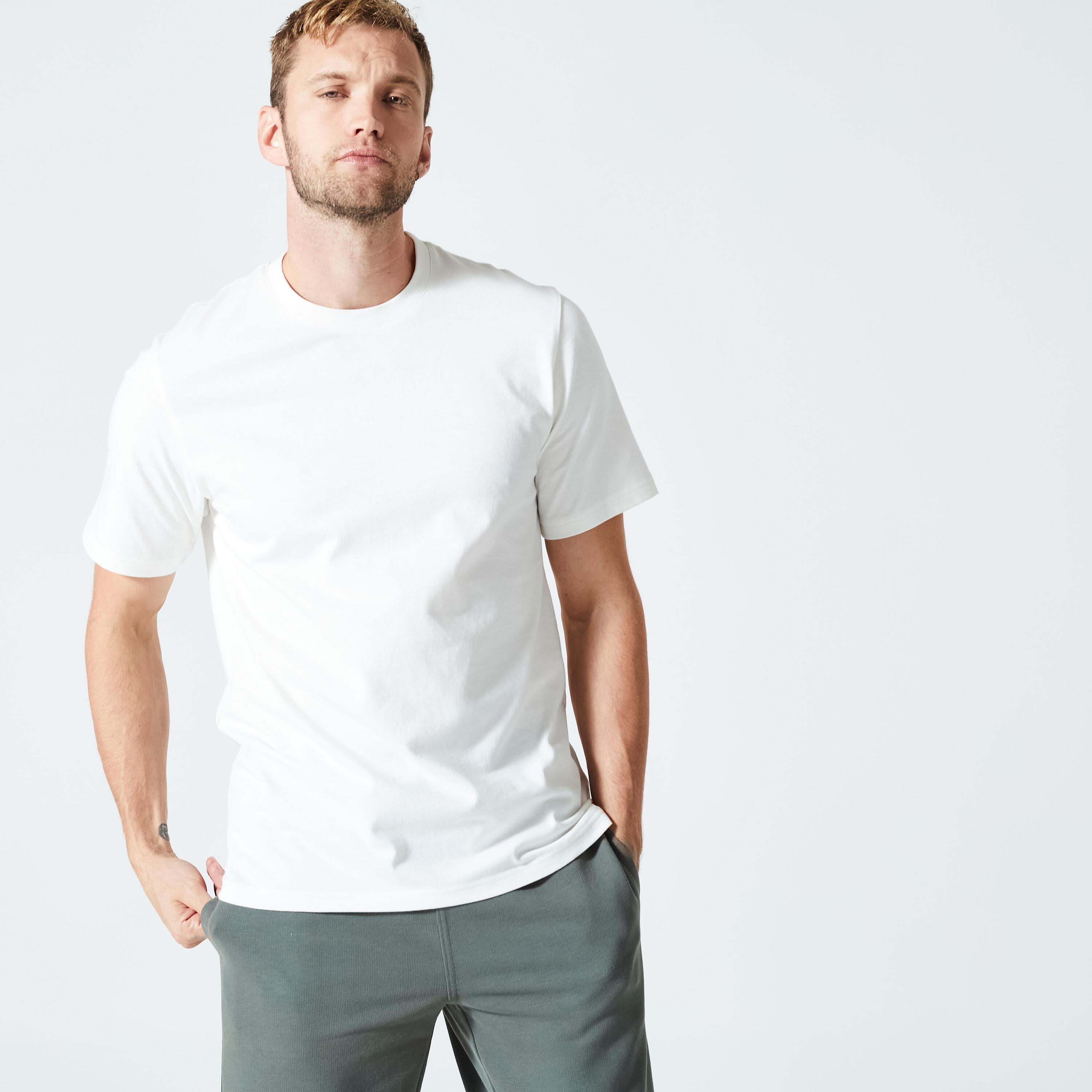 DOMYOS Men's Fitness T-Shirt 500 Essentials - Off-White Print