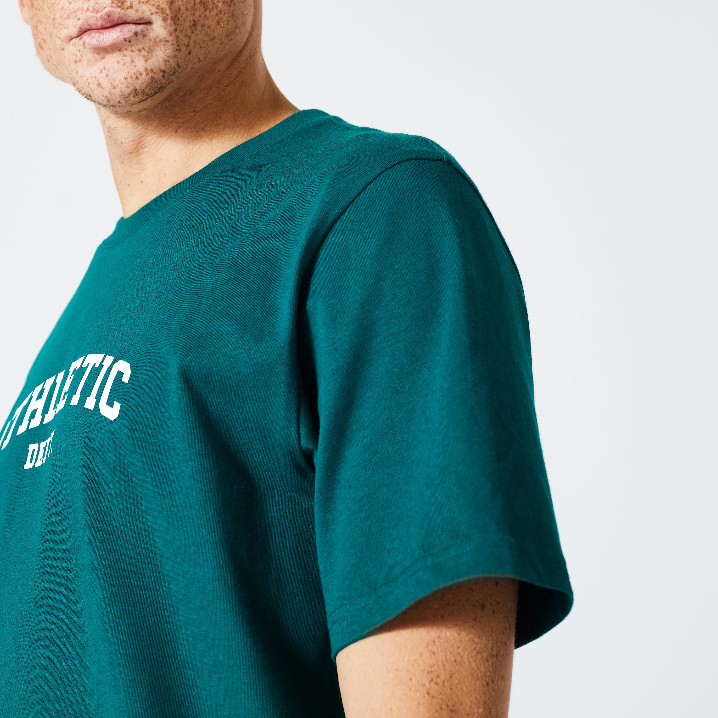 Men's Fitness T-Shirt 500 Essentials - Cypress Green Print 4/4