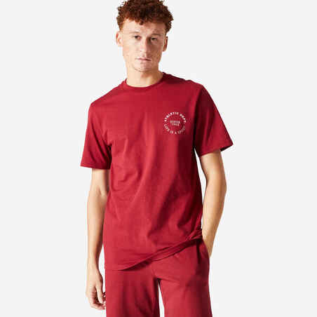 Vyriški kūno rengybos marškinėliai „500 Essentials“, tamsiai raudoni, su raštu