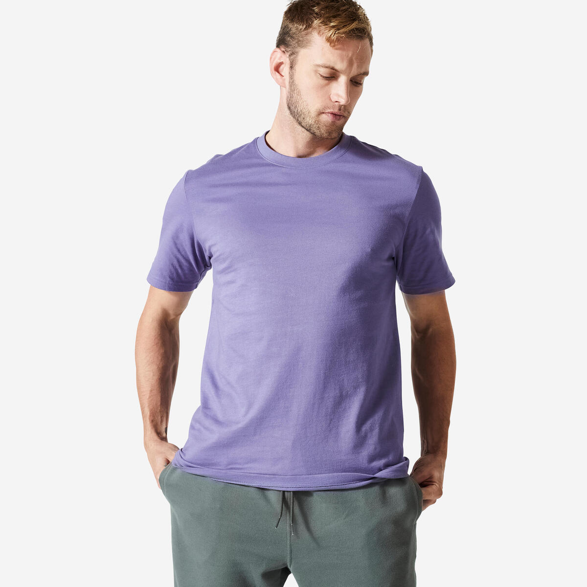 T-shirt fitness homme col rond manches courtes, violet