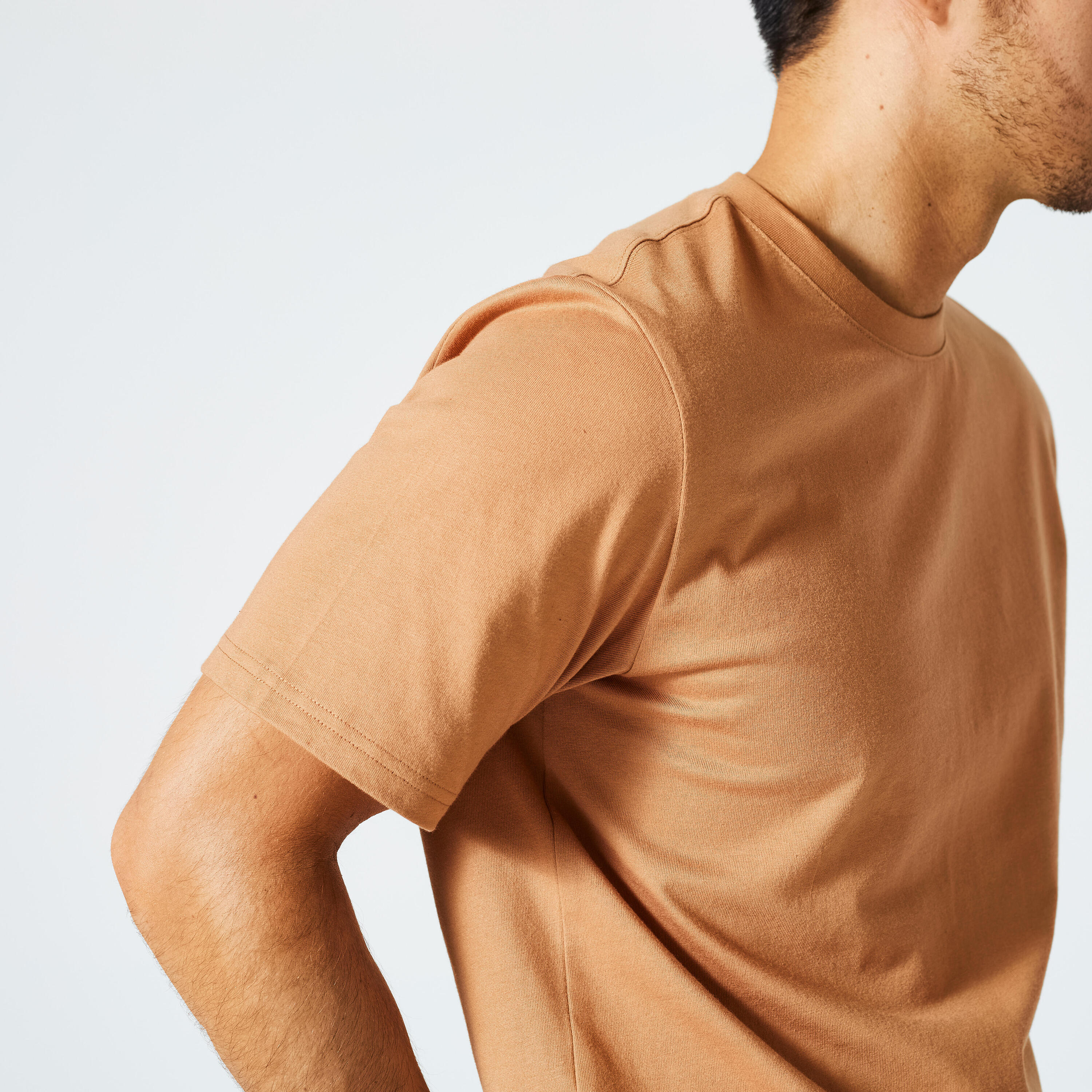 Men's Fitness T-Shirt 500 Essentials - Hazelnut 4/5