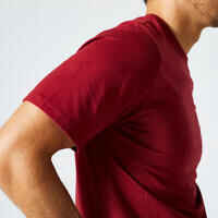 Camiseta Fitness 500 Essential Hombre Rojo Burdeos