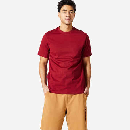 Majica kratkih rukava za fitness 500 Essentials ravna muška bordo crvena