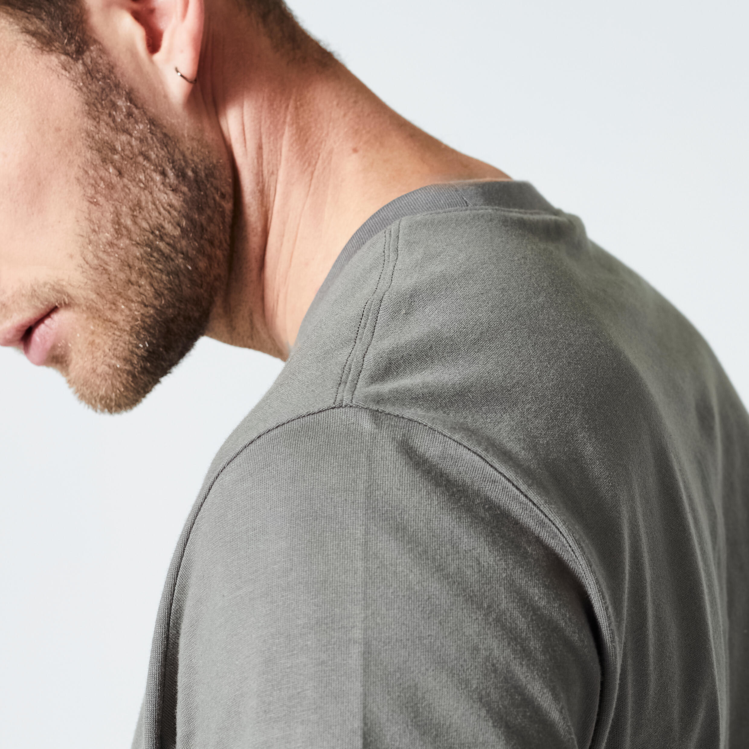 Men's Fitness T-Shirt 500 Essentials - Grey Khaki 5/5