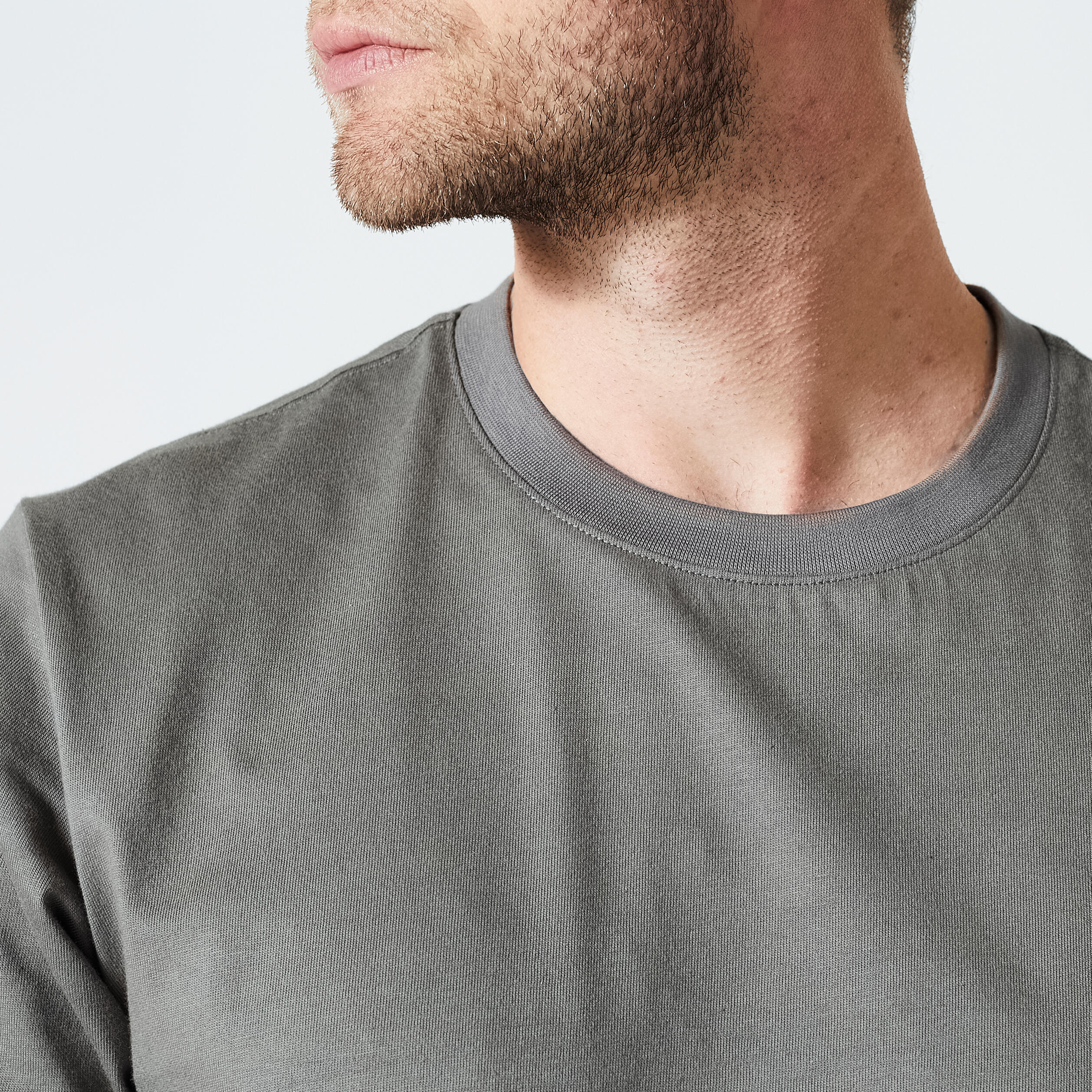 Men's Fitness T-Shirt 500 Essentials - Grey Khaki 4/5
