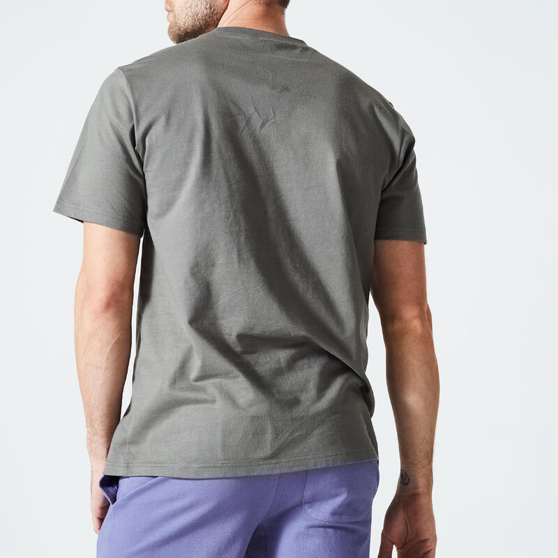 T-shirt de Fitness Homem 500 Essential Caqui Acinzentado