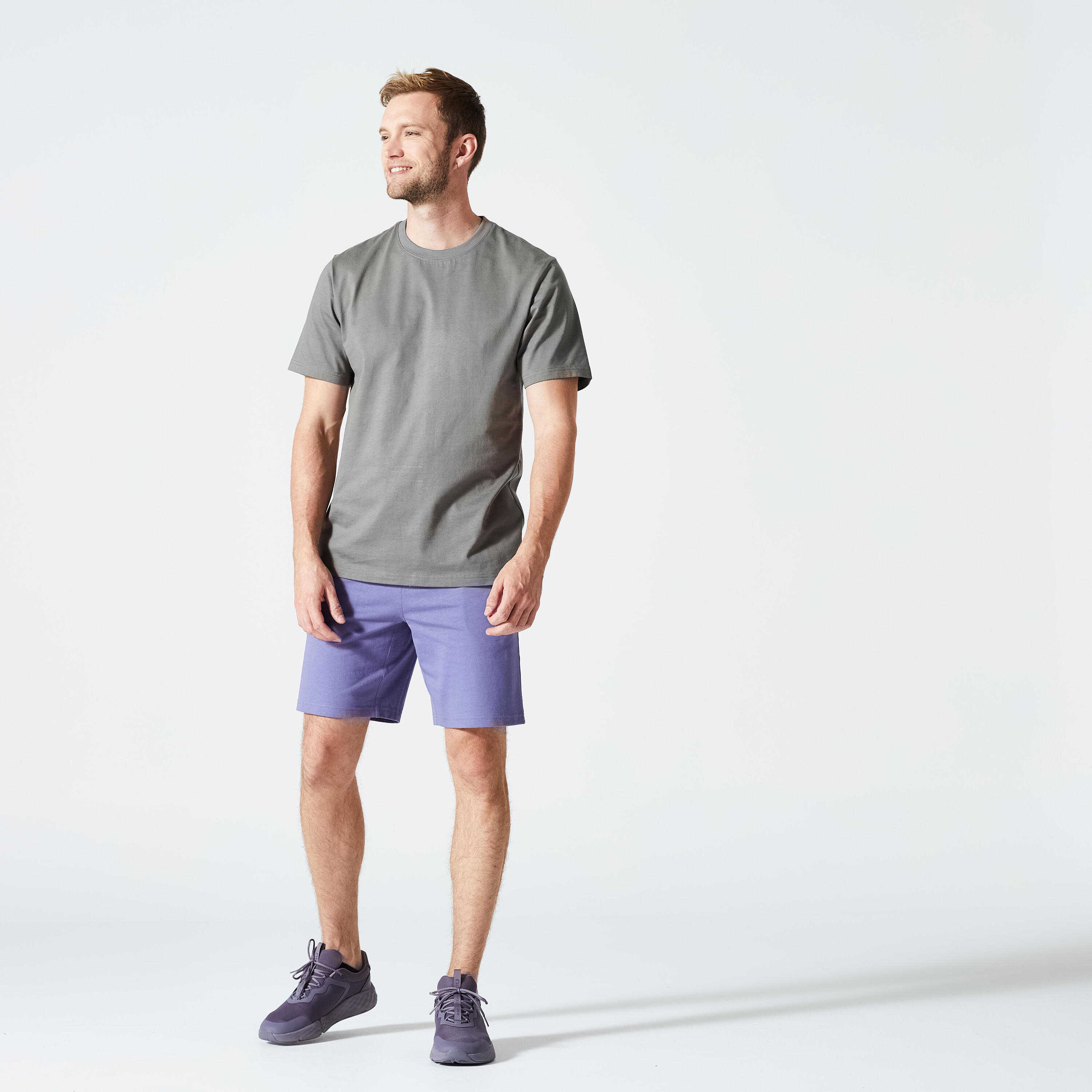 Men's Fitness T-Shirt 500 Essentials - Grey Khaki 2/5