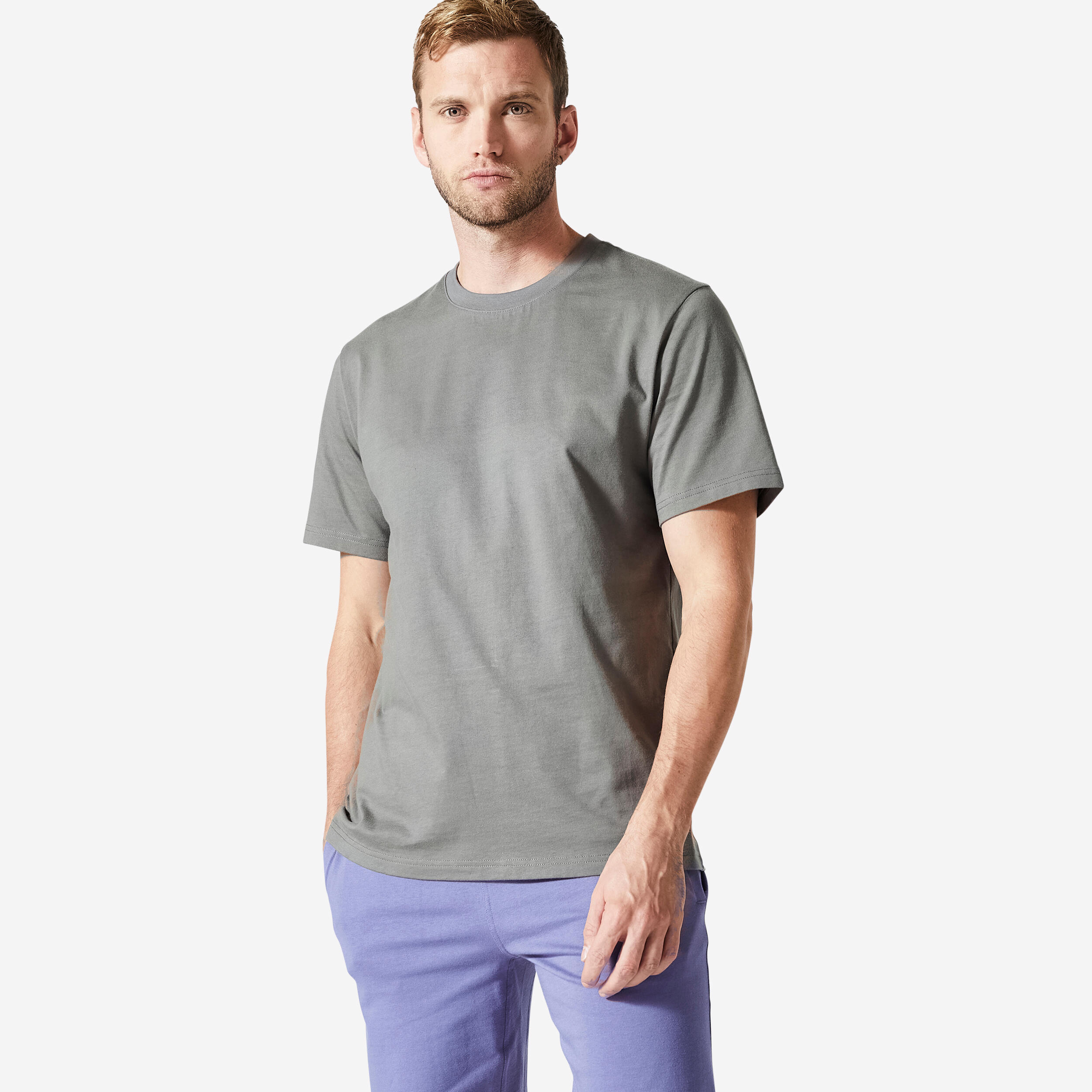 Men's Fitness T-Shirt 500 Essentials - Grey Khaki 1/5