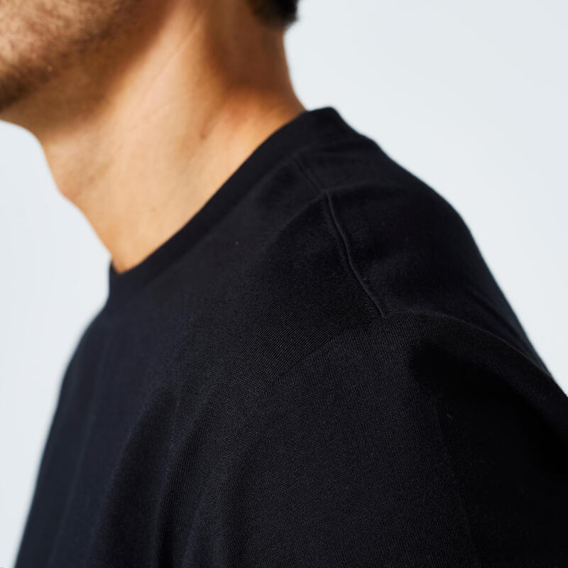 T-shirt nera uomo palestra 500 ESSENTIALS regular fit 100% cotone