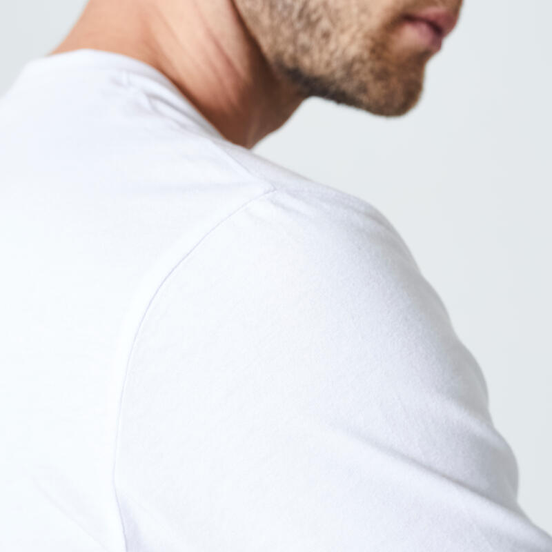 T-shirt bianca uomo fitness 500 ESSENTIALS regular 100% cotone