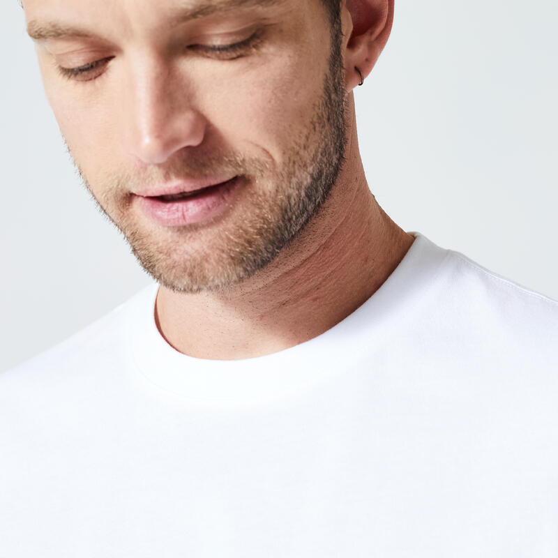 Camiseta manga corta de algodón Hombre Domyos 500 Blanco Glaciar