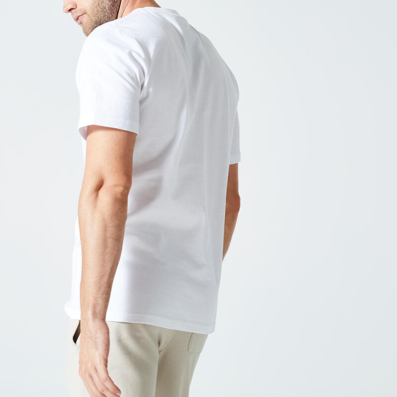 T-shirt bianca uomo fitness 500 ESSENTIALS regular 100% cotone