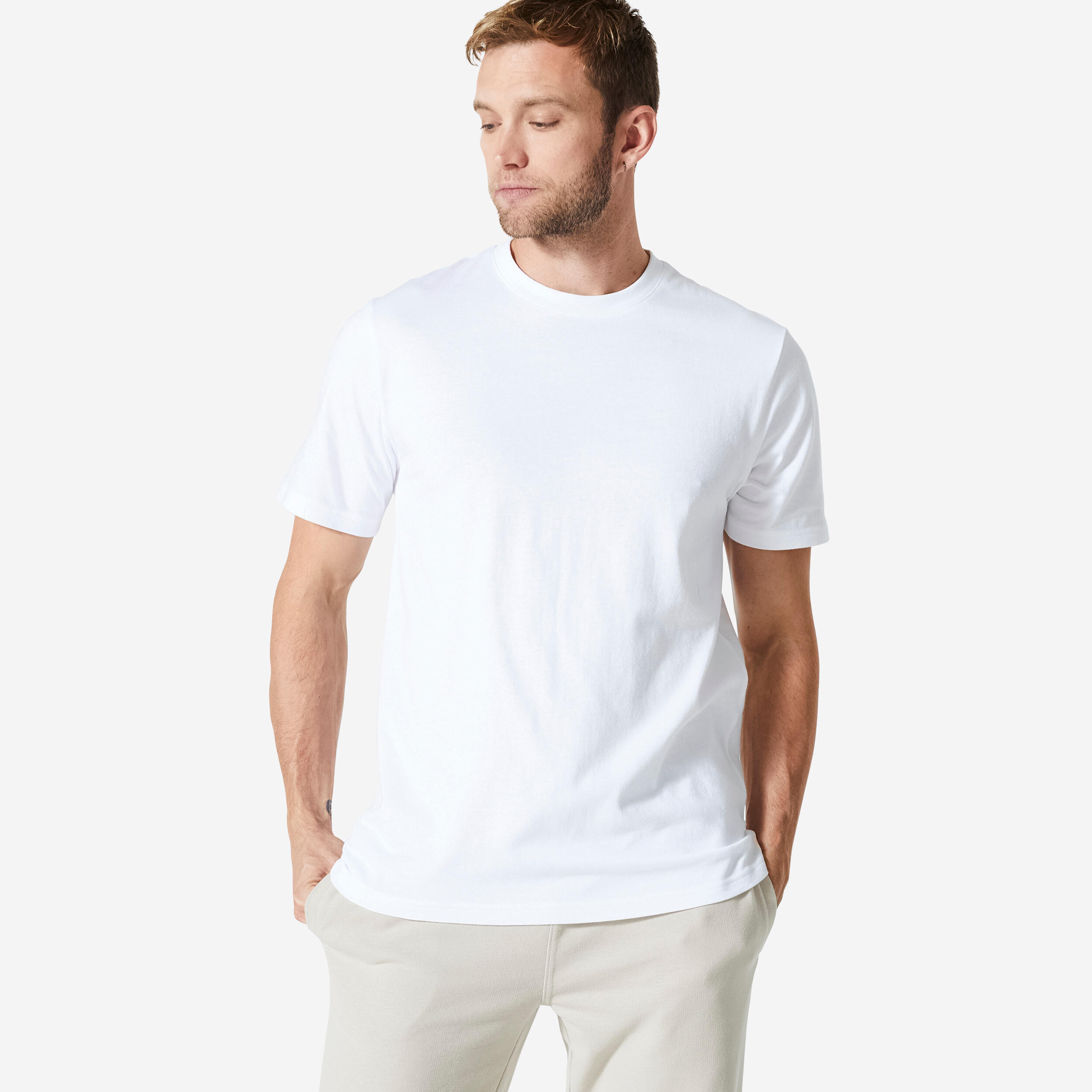 DOMYOS Men's Fitness T-Shirt 500 Essentials - Ice White
