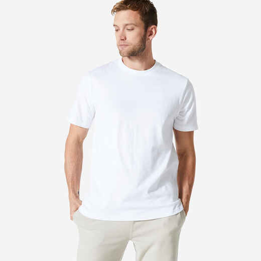 Playera de fitness blanca glaciar para hombre 500 Essential