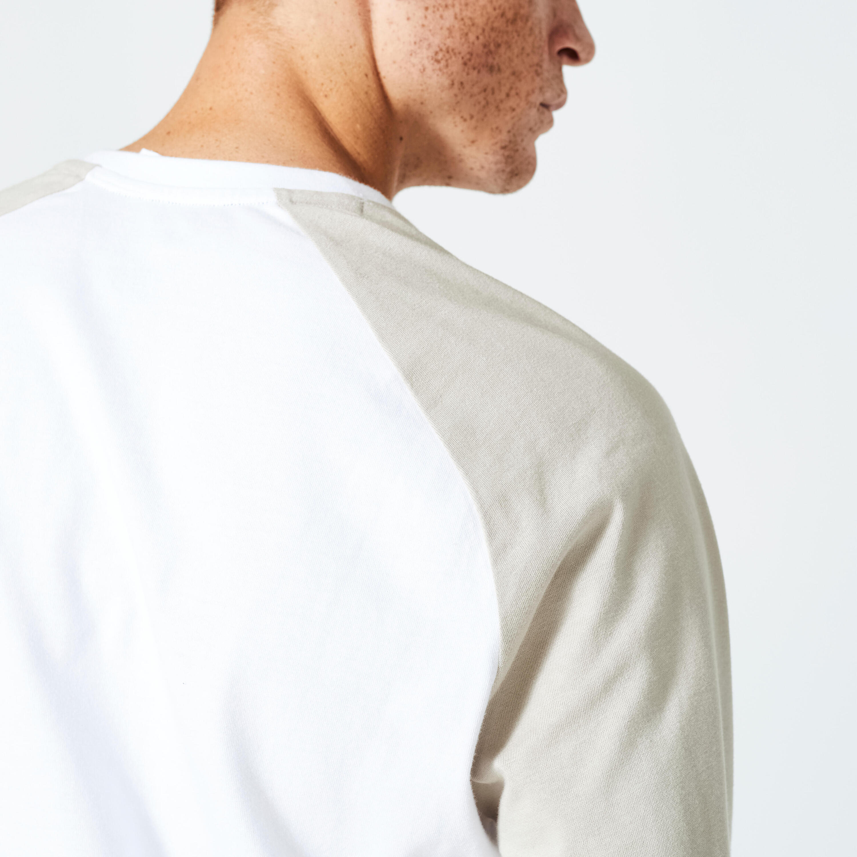 Camiseta Fitness 520 Hombre Blanco Beis Manga Larga 4/5