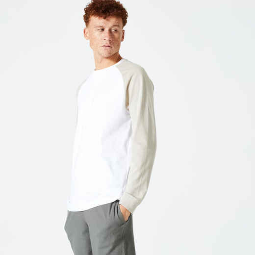 
      Men's Long-Sleeved Fitness T-Shirt 520 - White/Beige
  