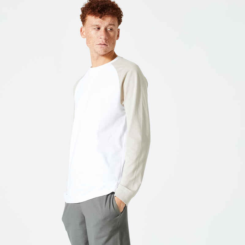 Men's Long-Sleeved Fitness T-Shirt 520 - White/Beige