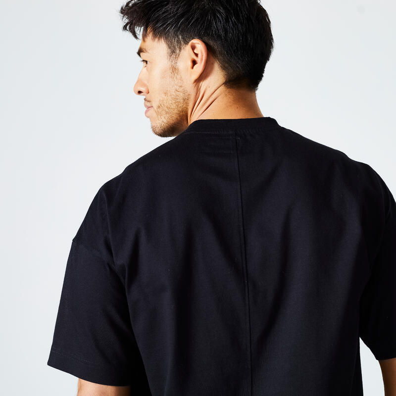 T-shirt nera uomo palestra 520 oversize 100% cotone