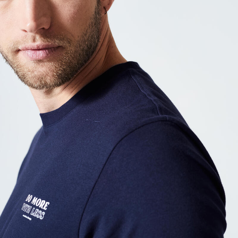 T-shirt de Fitness Homem 500 Essential Estampado Azul-escuro