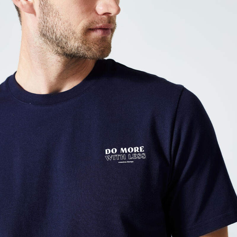 Fitness T-shirt heren 500 Essentials donkerblauw met opdruk