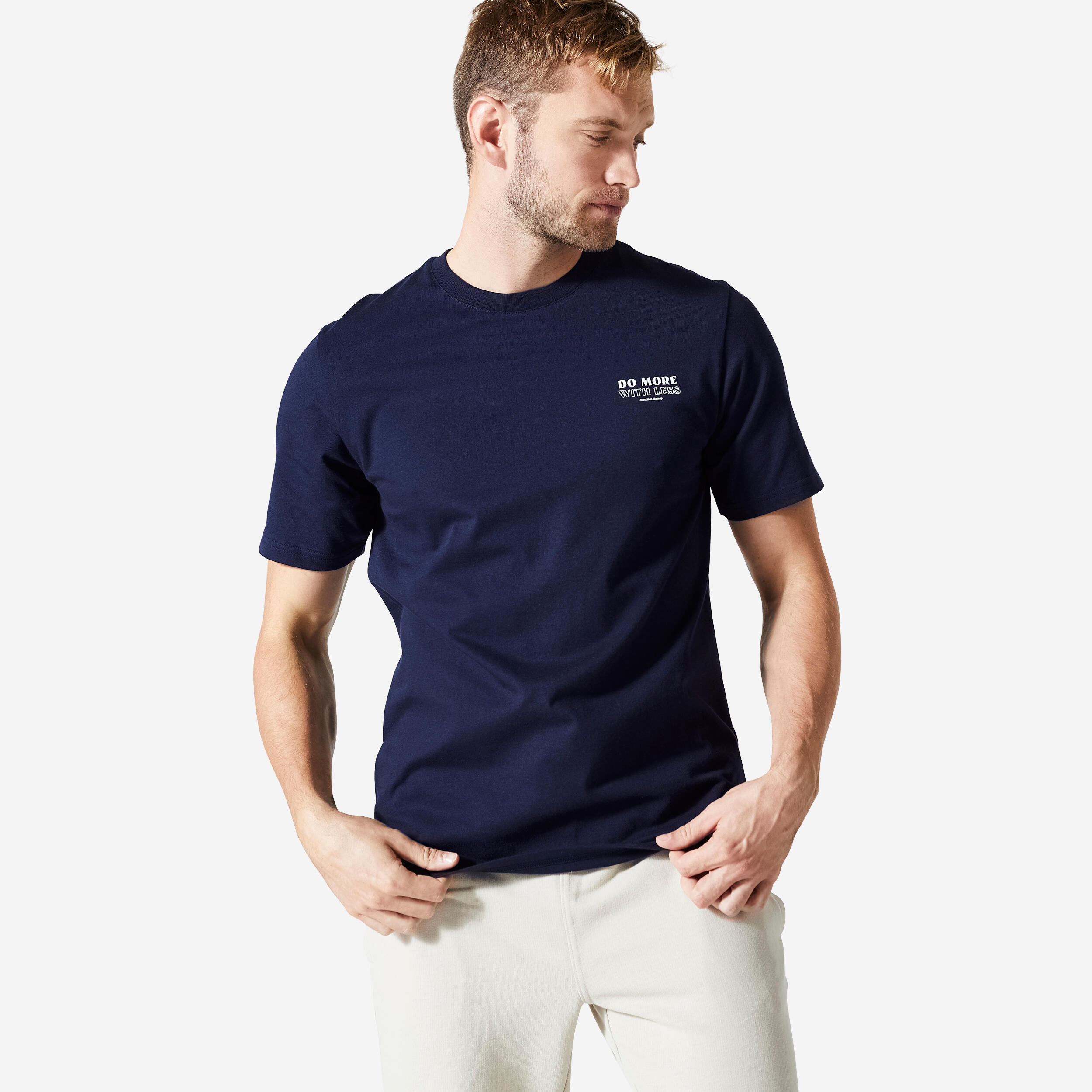 DOMYOS Men's Fitness T-Shirt 500 Essentials - Dark Blue Print