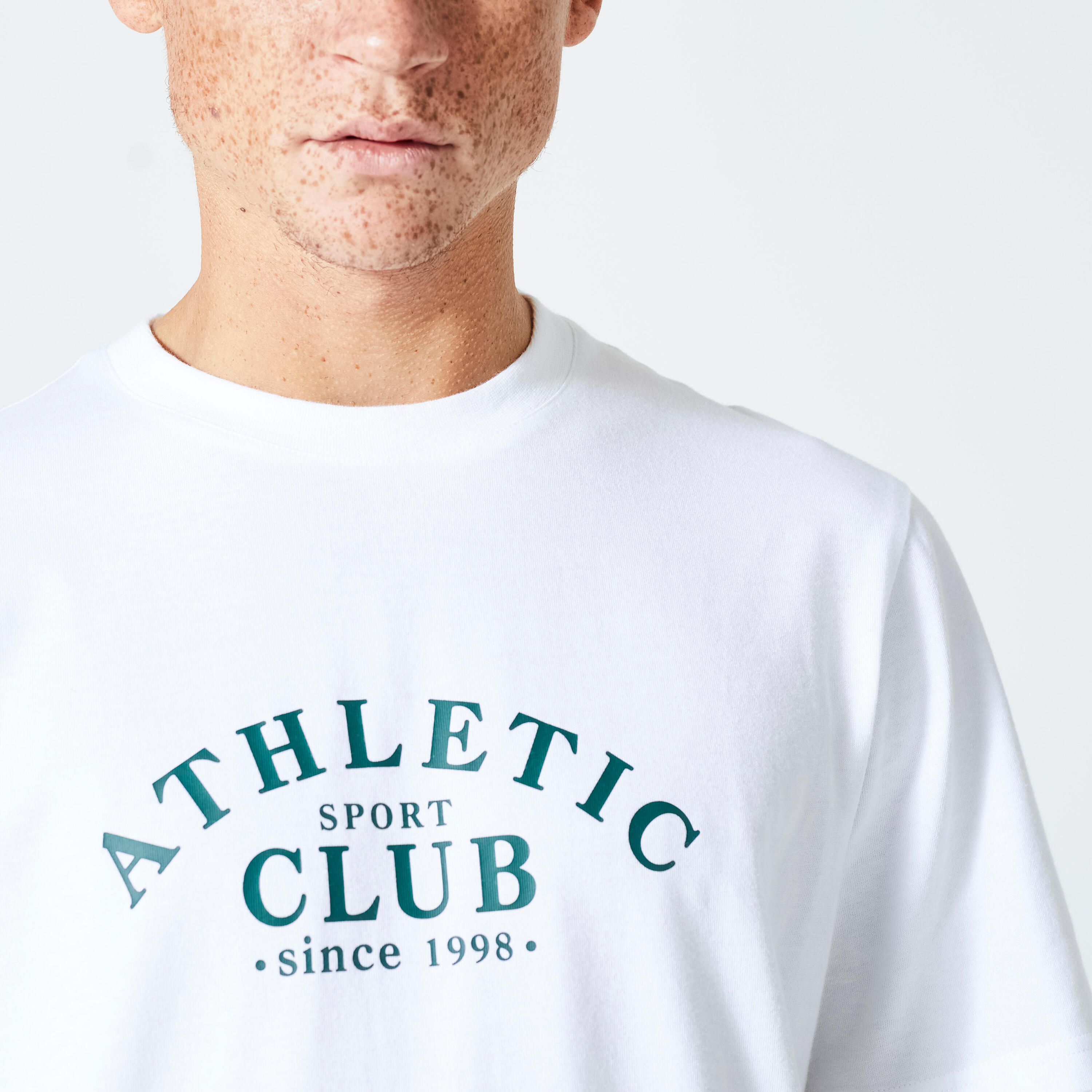 Men's Fitness T-Shirt 500 Essentials - Glacier White Print 3/4