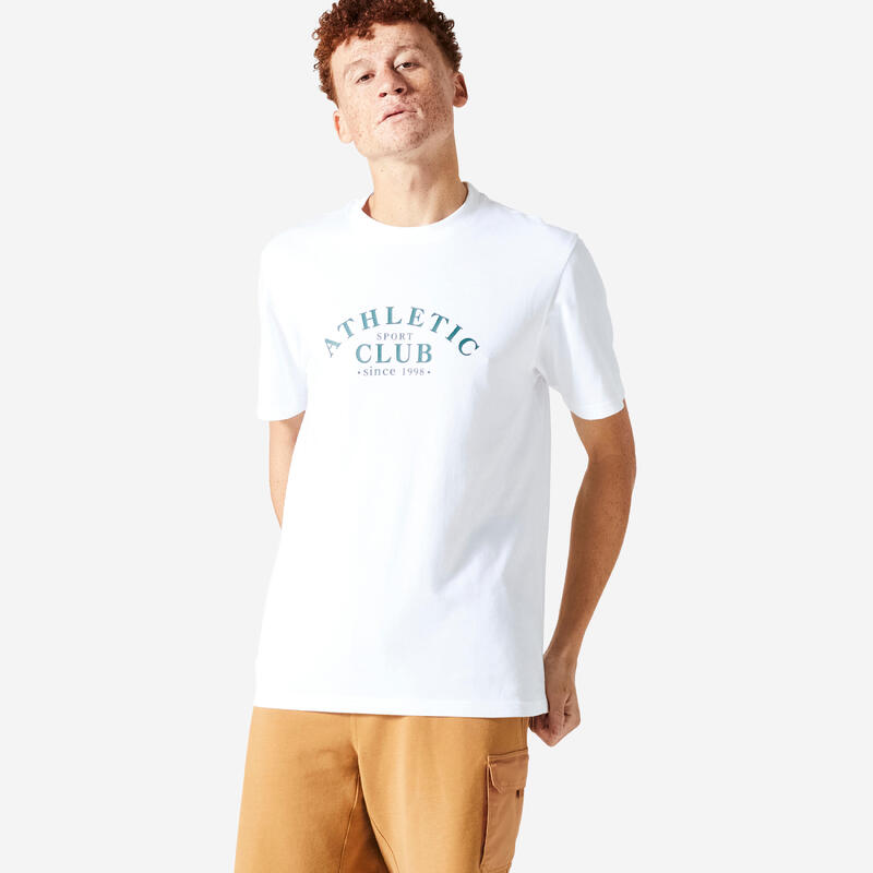 Fitness T-shirt voor heren 500 Essentials gletsjerwit met opdruk
