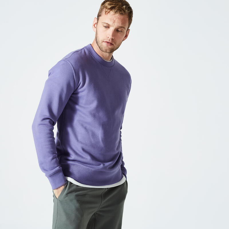 Fitness sweater heren 500 Essentials crewneck blauw