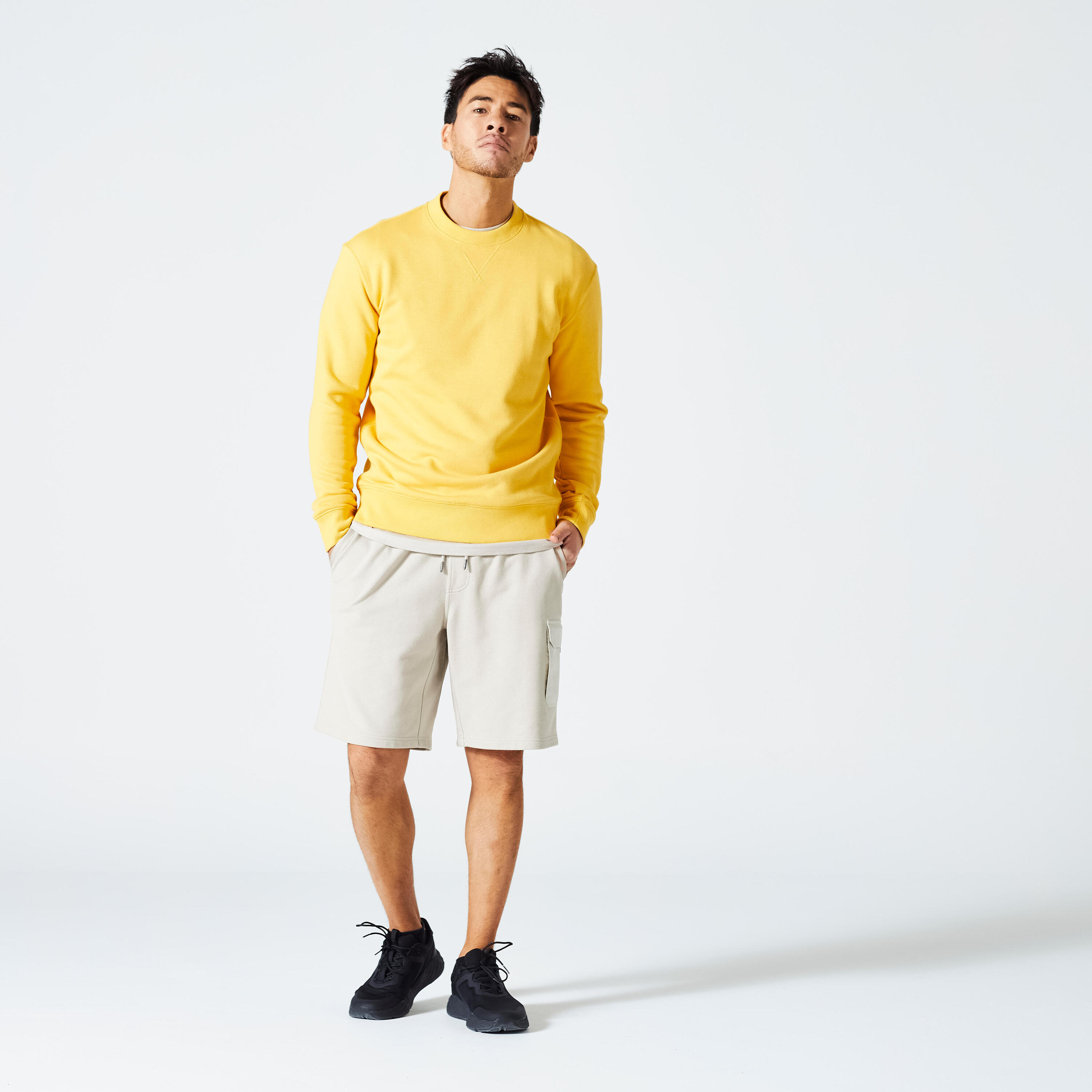 Men's Crew Neck Fitness Sweatshirt 500 Essentials - Mustard Yellow 2/5