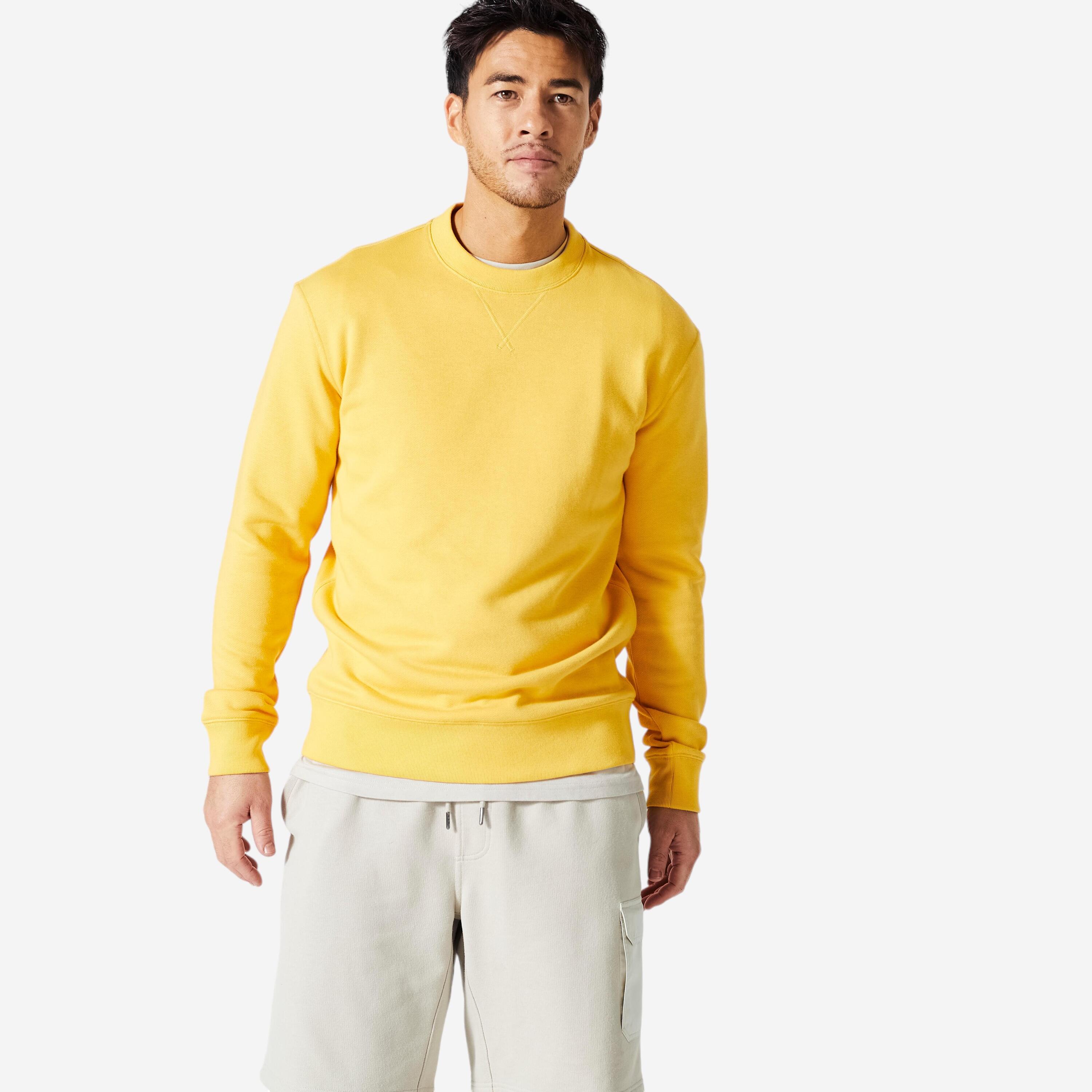 Men's Crew Neck Fitness Sweatshirt 500 Essentials - Mustard Yellow 1/5