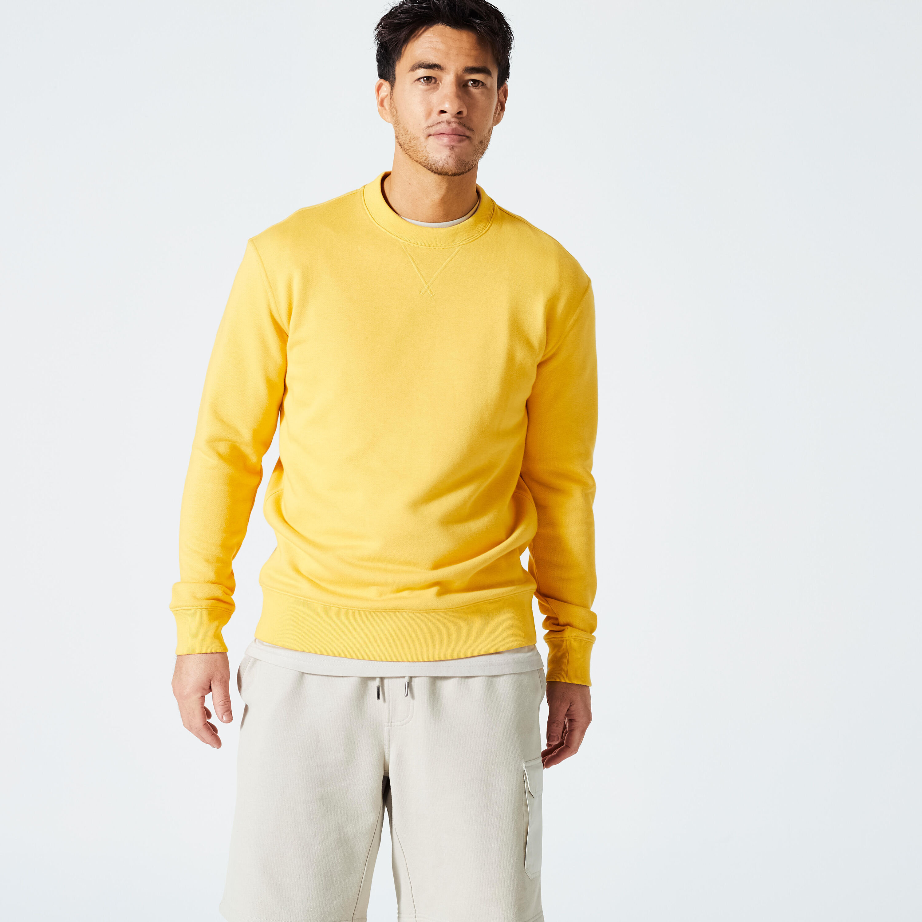 DOMYOS Men's Crew Neck Fitness Sweatshirt 500 Essentials - Mustard Yellow