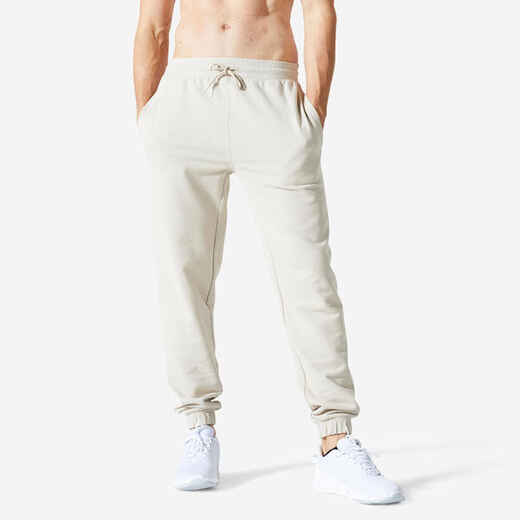 
      Men's Fitness Jogging Bottoms 500 Essentials - Linen Grey
  