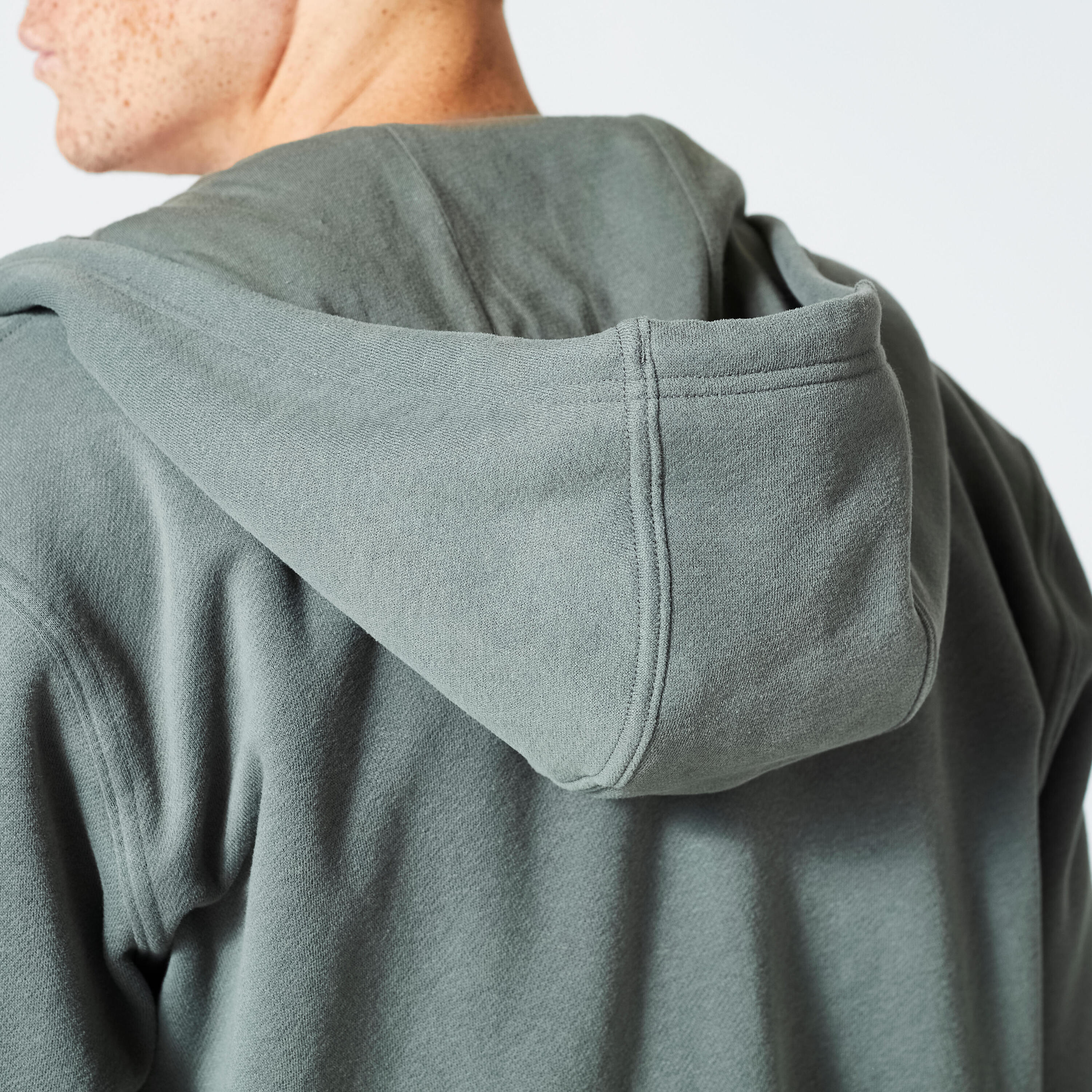Felpa uomo palestra con cappuccio e zip pesante verde militare 3/5