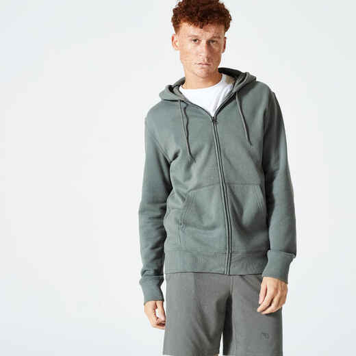 Saco sudadera de fitness fleece cremallera capucha para Hombre verde