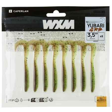 Kirmėlės formos minkštas masalas su viliojimo medžiaga „WXM Yubari GRB 90“, žaliai ruda