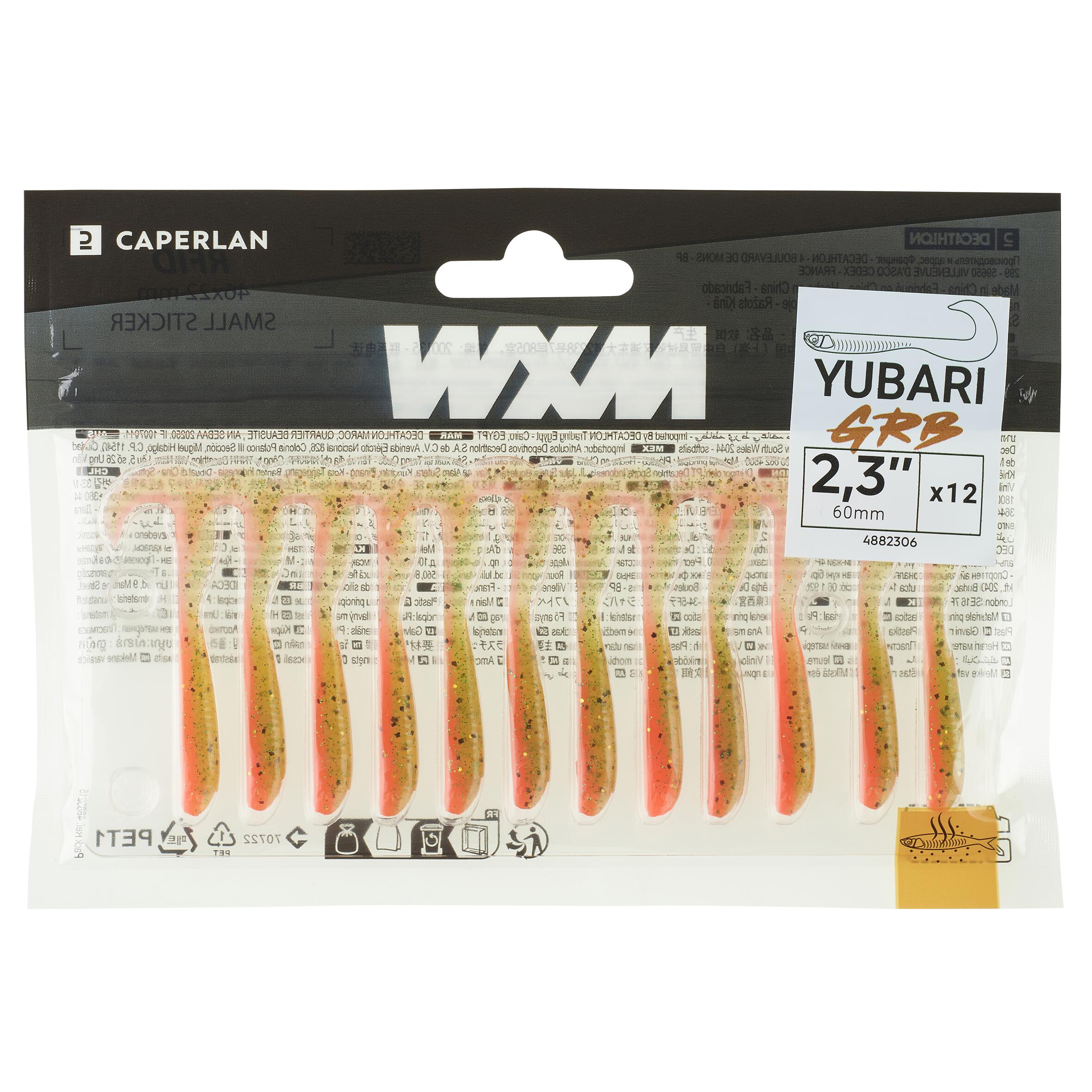 LEURRE SOUPLE VIRGULE GRUB AVEC ATTRACTANT WXM YUBARI GRB 60 VERT MARRON CAPERLAN