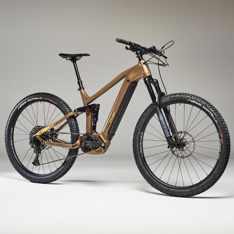 Bicicleta MTB eléctrica y semirrígida gris con amarillo ácido de 27.5  E-ST520 - Decathlon