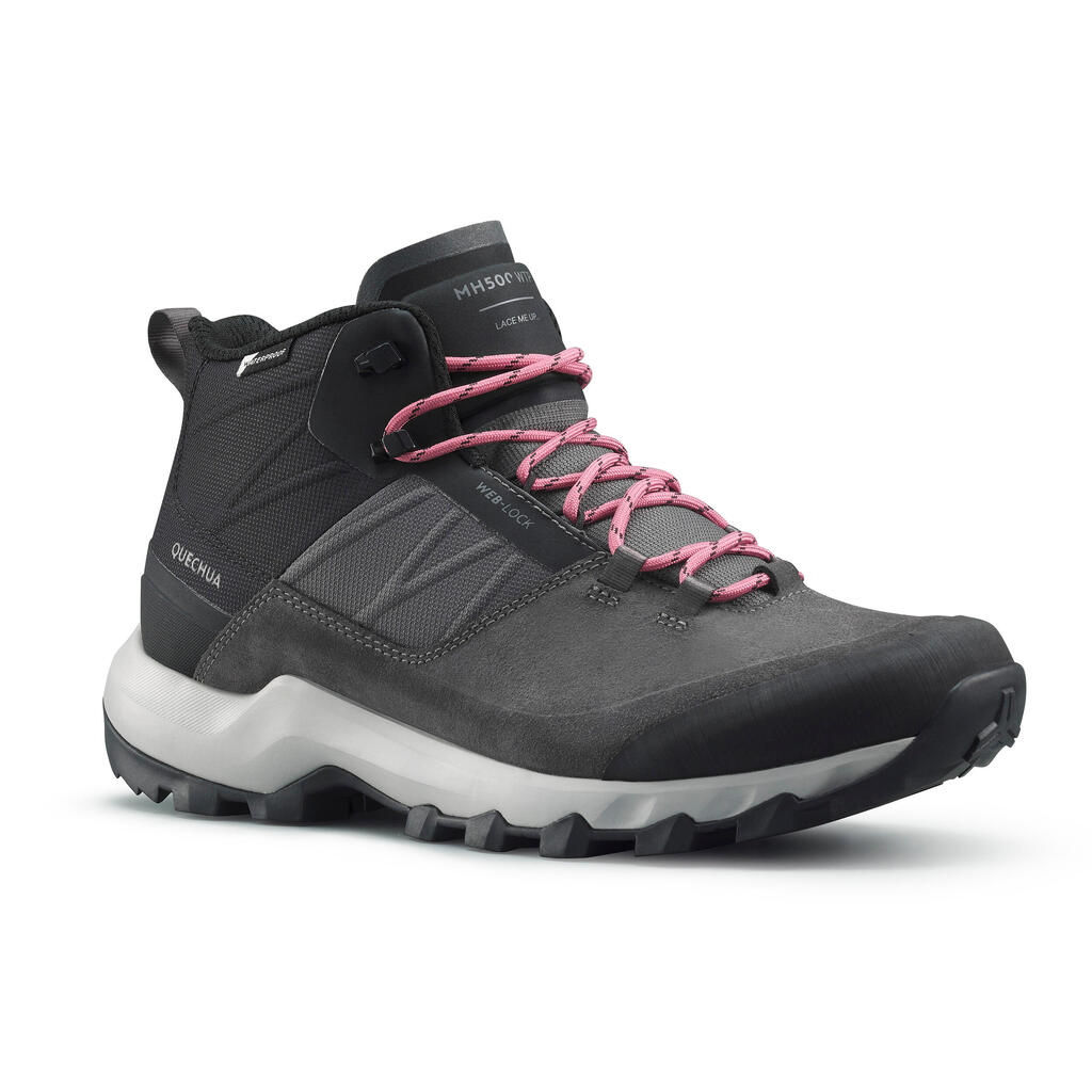 Women’s waterproof mountain hiking boots, MH500 - Grey