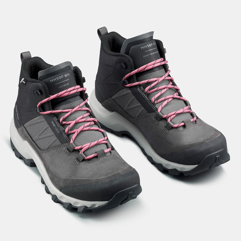Waterdichte schoenen voor bergwandelen dames MH500 mid grijs