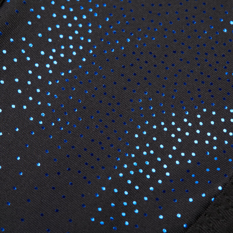 Pantaloncini bambina ginnastica 500 lurex nero-azzurro lucido