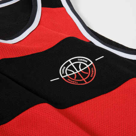 Kids' Reversible Sleeveless Basketball Jersey T500R - Red/Black