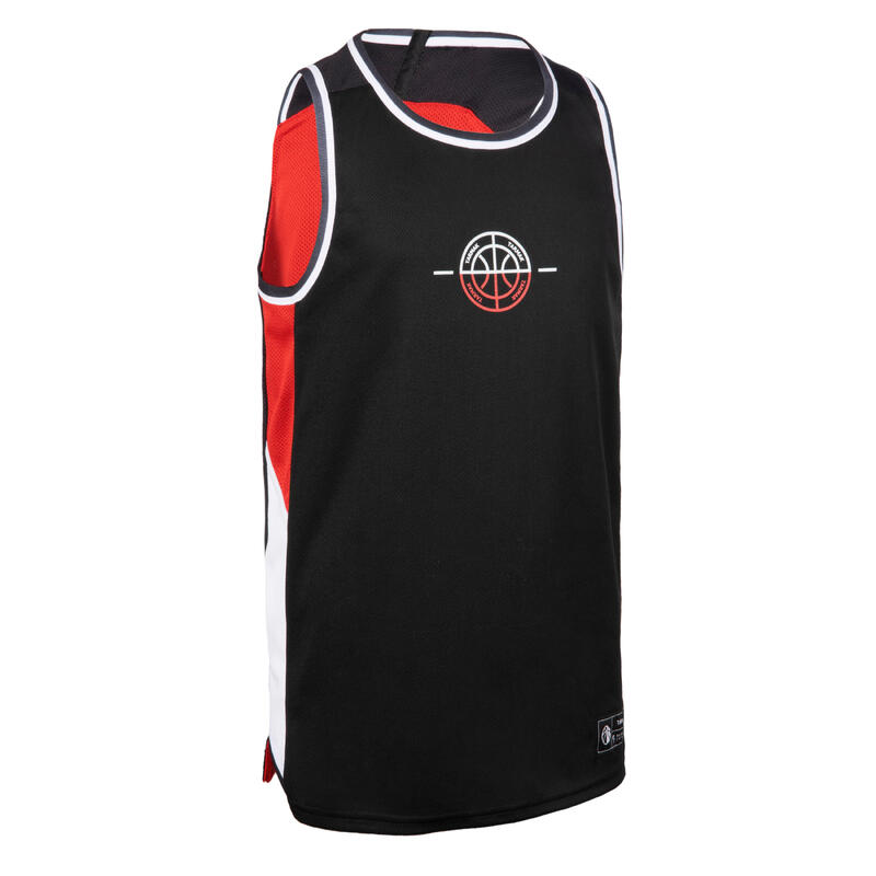 MAILLOT DE BASKETBALL SANS MANCHE REVERSIBLE ENFANT - T500R ROUGE NOIR