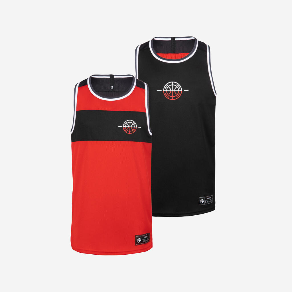 MAILLOT DE BASKETBALL SANS MANCHE REVERSIBLE ENFANT - T500R ROUGE NOIR