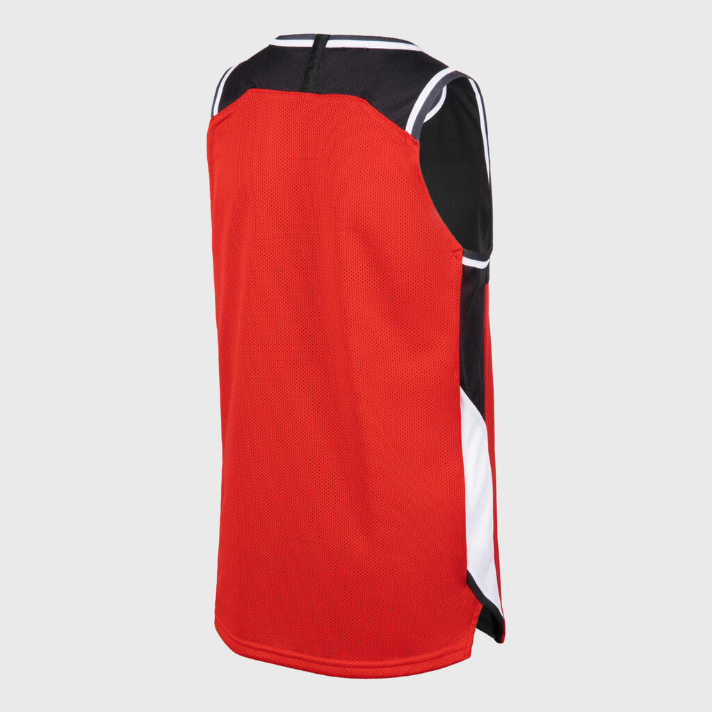 Detské obojstranné basketbalové tielko T500R červeno-čierne