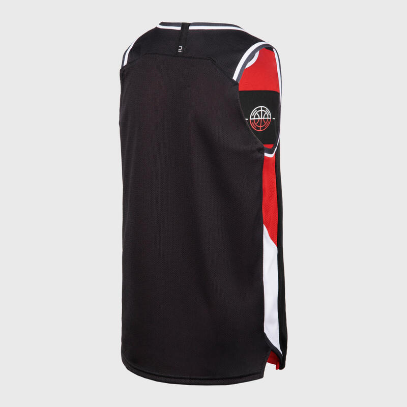 Basketbal shirt kind T500R omkeerbaar zwart/rood
