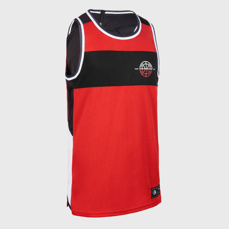 Jersey Basket Anak Reversible T500R Tanpa Lengan - Merah/Hitam